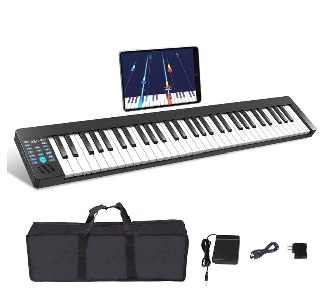 Photo 1 of *Tested-Powers On* KONIX 61 Key Piano Keyboard, Portable Touch Sensitive Keyboard Piano for Beginners Kids, Travel Electric Piano Keyboard Slim with MIDI, Speakers and Piano Bag
