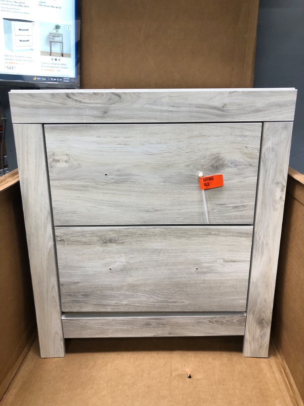Photo 2 of *Minor Damage-See Last Photo* Signature Design by Ashley Cambeck Farmhouse Industrial 2 Drawer Two Drawer Nightstand with 2 Slim-Profile USB Charging Stations, Whitewash
