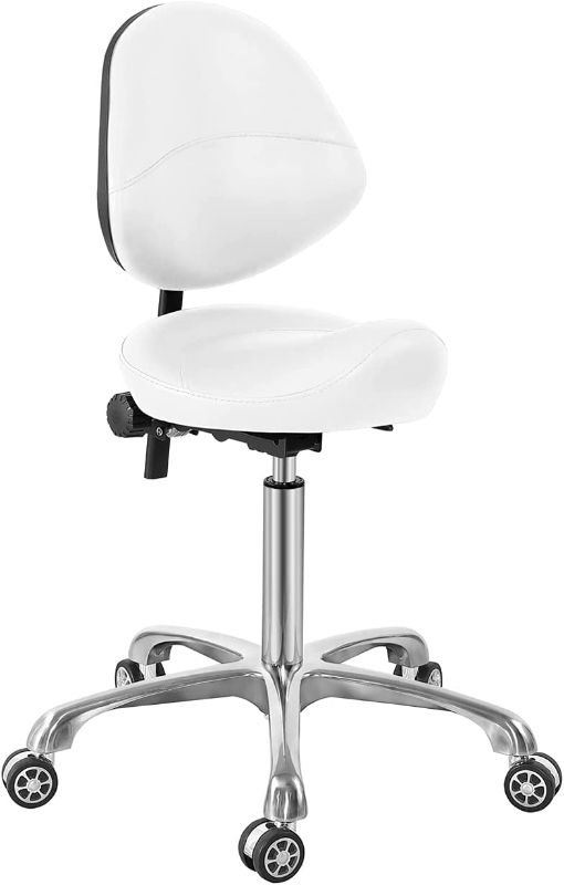 Photo 1 of Saddle Stool Chair with Back Support, Heavy-Duty(350LBS), Hydraulic Rolling Swivel Adjustable Stool Chair for Salon Spa Beauty Massage Dental Clinic Home Office Use