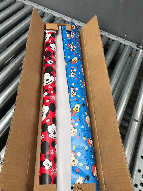 Photo 2 of American Greetings Disney Christmas Wrapping Paper with Cut Lines Bundle, Mickey Mouse (3 Rolls, 105 sq. ft.)