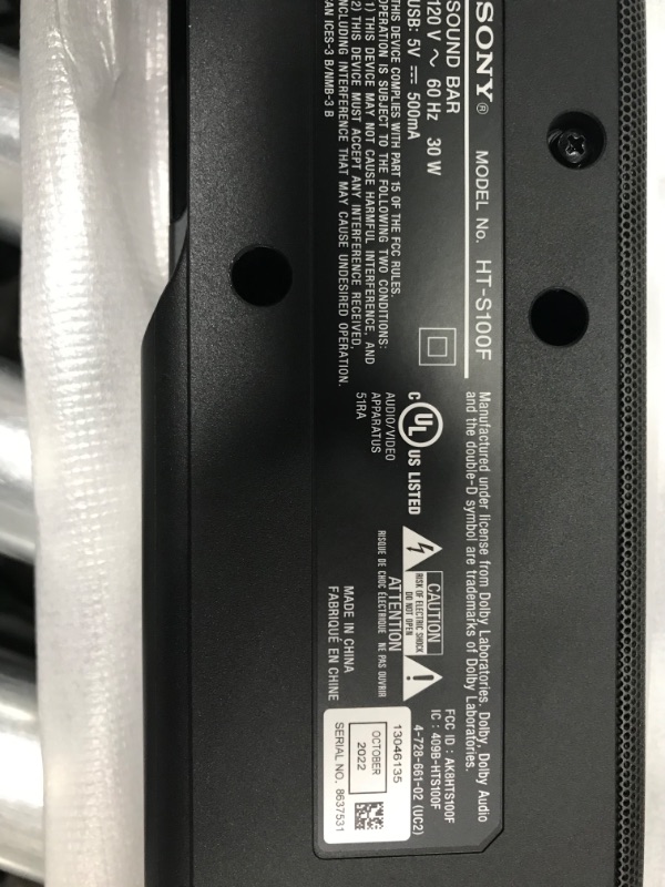 Photo 1 of Sony S100F 2.0ch Soundbar with Bass Reflex Speaker, Integrated Tweeter and Bluetooth, (HTS100F), easy setup, compact, home office use with clear sound black