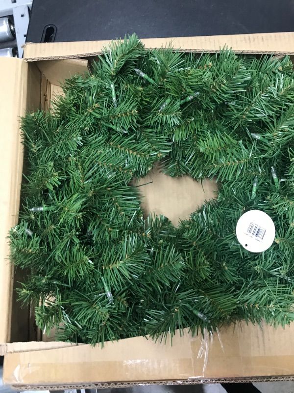 Photo 2 of ****new*** ****batteries not included***National Tree Company Pre-Lit Artificial Christmas Wreath, Green, North Valley Spruce, White Lights, Christmas Collection, 24 Inches