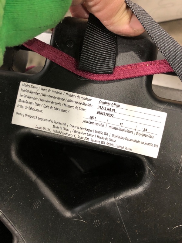 Photo 2 of *** USED*** MINOR STAIN*** Diono Cambria 2 XL, Dual Latch Connectors, 2-in-1 Belt Positioning Booster Seat, High-Back to Backless Booster with Space and Room to Grow, 8 Years 1 Booster Seat, PIINK