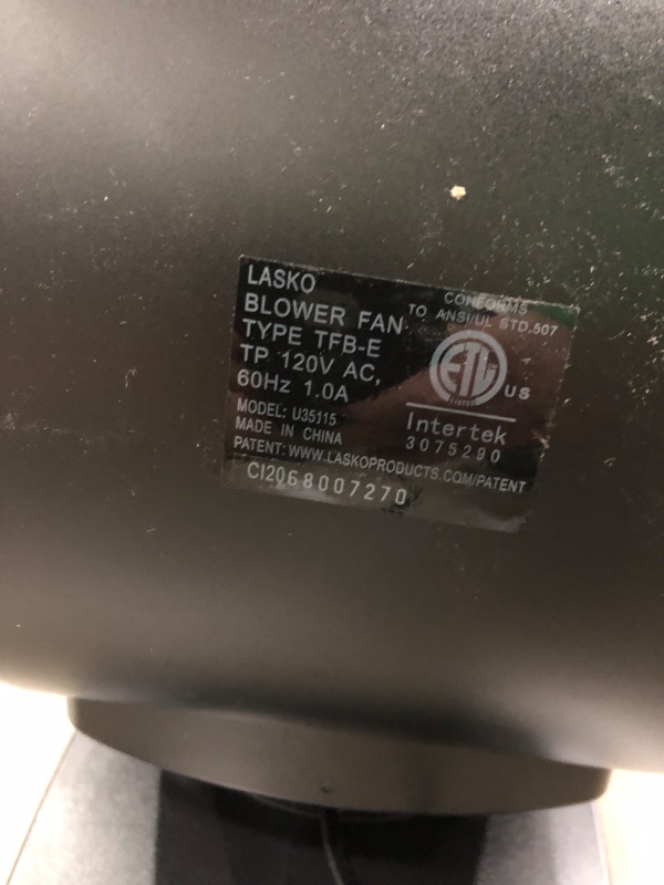Photo 1 of ** TETSTED** POWERS ON** Lasko U35115 Electric Oscillating High Velocity Stand-Up Tower Fan with Timer and Remote Control for Indoor, Bedroom and Home Office Use, 35 Inch, Silver Black