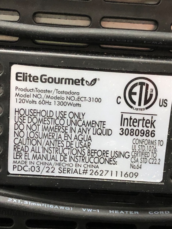 Photo 2 of 
***tested
Elite Gourmet ECT-3100 Long Slot 4 Slice Toaster, Reheat, 6 Toast Settings, Defrost, Cancel Functions, Built-in Warming Rack, Extra Wide Slots for Bagels & Waffles, Stainless Steel & Black 4 Slice Stainless Steel and Black