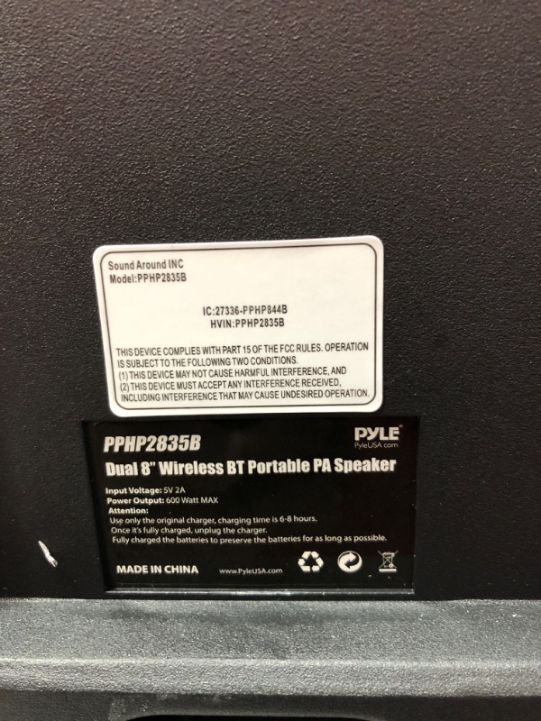 Photo 8 of Pyle Portable Bluetooth PA Speaker System - 600W Rechargeable Outdoor Bluetooth Speaker Portable PA System w/ Dual 8” Subwoofer 1” Tweeter, Microphone In, Party Lights, USB, Radio, Remote - PPHP2835B