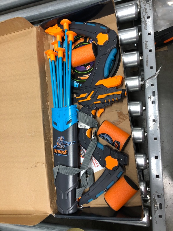Photo 1 of JOYIN Bow and Arrow for Kids with LED Flash Lights - Archery Bow with 9 Suction Cups Arrows, Target and Quiver for Outdoor Play (Black Blue)