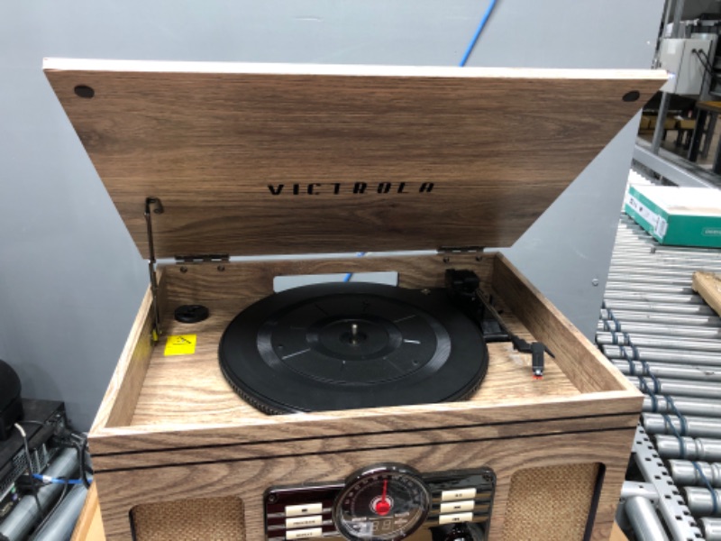 Photo 3 of Victrola Nostalgic 6-in-1 Bluetooth Record Player & Multimedia Center with Built-in Speakers - 3-Speed Turntable, CD & Cassette Player, AM/FM Radio | Wireless Music Streaming | Farmhouse Oatmeal Farmhouse Oatmeal Entertainment Center