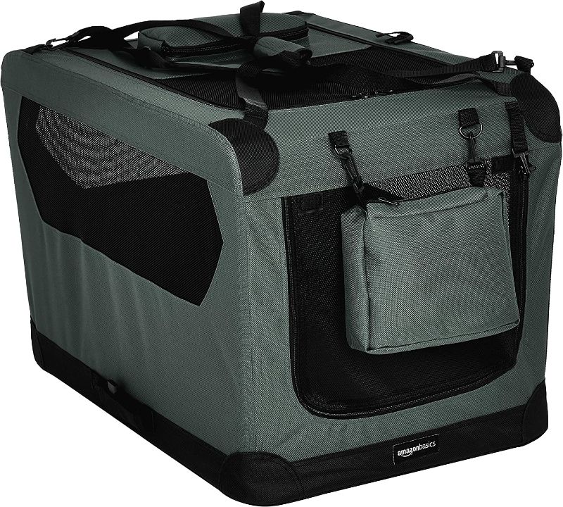 Photo 1 of Amazon Basics Folding Portable Soft Pet Dog Crate Carrier Kennel, Grey (SIZE L)
