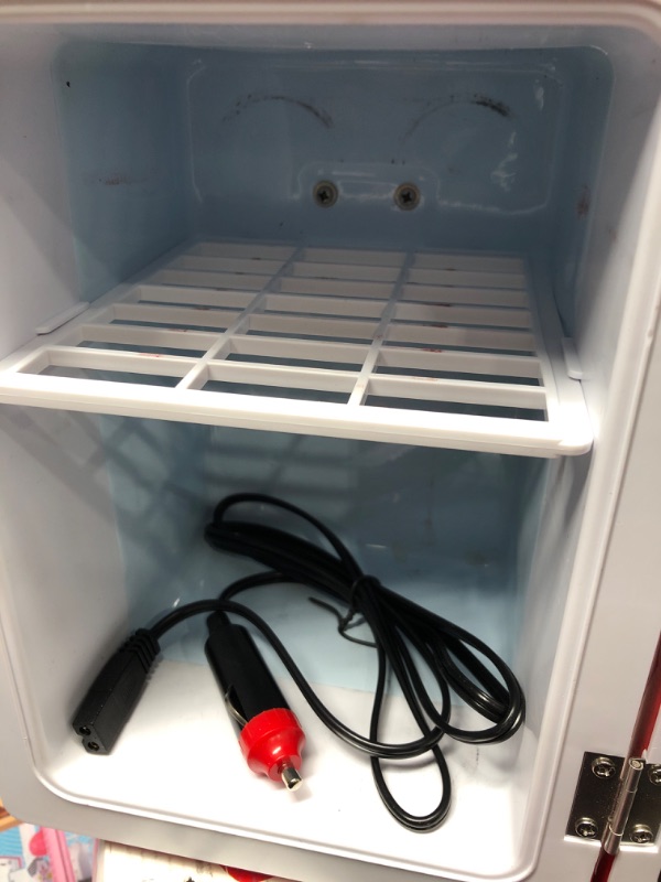 Photo 3 of (parts only)Coca-Cola Classic Coke Bottle 4L Mini Fridge w/ 12V DC and 110V AC Cords, 6 Can Portable Cooler, Personal Travel Refrigerator for Snacks Lunch Drinks Cosmetics, Desk Home Office Dorm, Red