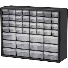 Photo 1 of Akro-Mils 10144, 44 Drawer Plastic Parts Storage Hardware and Craft Cabinet, 20-Inch W x 6.37-Inch D x 15.81-Inch H, Black
