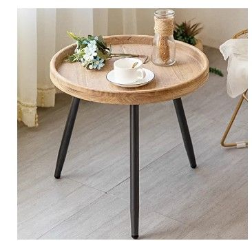 Photo 1 of 
LITA Log Desktop Round Side End Table, Nightstand/Small Tables, Indoor Outdoor Round Side Table, Wooden Tray Table with Metal Stand End Table for Living Room Bedroom Office Small Spaces (M)