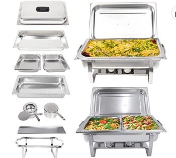 Photo 1 of 2-Pack 8QT Stainless Steel Chafing Dish Buffet Chafer Set with Foldable Frame Water Trays, 2 Full Size, 4 Half Food Pans for Wedding, Parties, Banquet, Catering Events