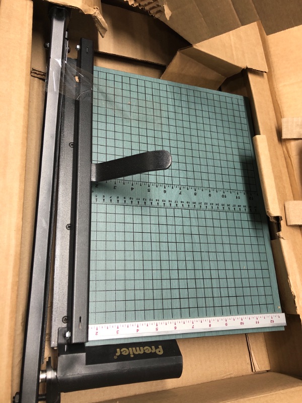 Photo 2 of Premier 715 StackCut Heavy-Duty Trimmer, Green, Table Size 12-1/2" x 15", Permanent 1/2" Grid and Dual English and Metric Rulers