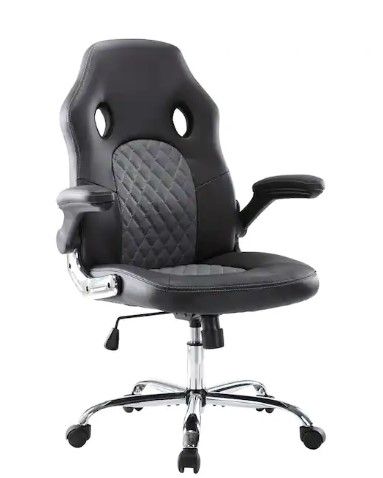 Photo 1 of Black/Gray Office Chair, Gaming Chair Comfortable Ergonomic Task Computer Desk Chair Flip-Up Arms and Adjustable Height
