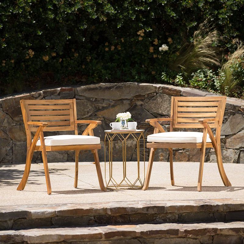 Photo 1 of ***CHAIRS ONLY****
Christopher Knight Home Hermosa Outdoor Acacia Wood Arm Chairs, 2-Pcs Set, Teak Finish / Cream
