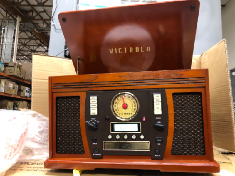 Photo 5 of Victrola Aviator 8-in-1 Bluetooth Record Player & Multimedia Center with Built-in Stereo Speakers - 3-Speed Turntable, Vinyl to MP3 Recording, Wireless Music Streaming, Mahogany Espresso