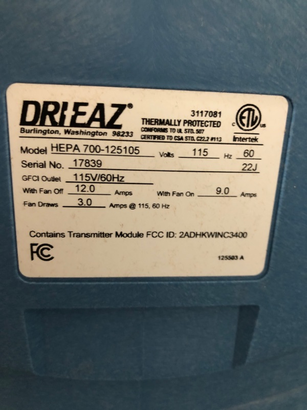 Photo 4 of *** NEW *** **** TESTED POWERED ON ****
Dri-Eaz HEPA 700 Air Scrubber, Industrial Air Filtration System, Optional Activated Carbon Filter, Up to 700 CFM new Air Scrubber