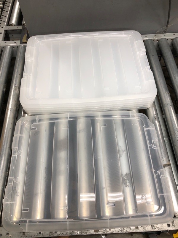 Photo 6 of *Major Damage-See Photos/Clerk Notes *IRIS USA 53 Qt. Plastic Storage Bin Tote Organizing Container with Durable Lid and Secure Latching Buckles, Stackable and Nestable, 6 Pack, clear with Black Buckle f) 53 Qt. - 6 Pack