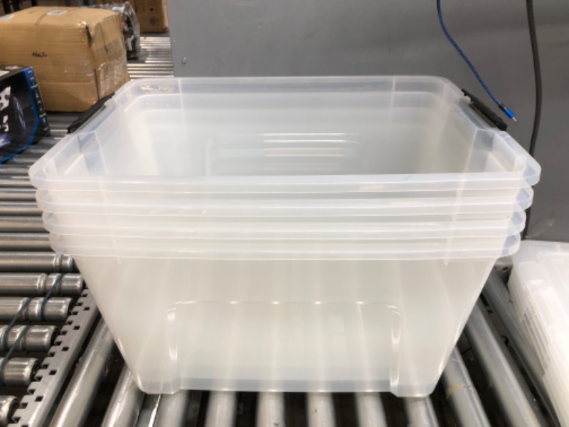 Photo 3 of *Major Damage-See Photos/Clerk Notes *IRIS USA 53 Qt. Plastic Storage Bin Tote Organizing Container with Durable Lid and Secure Latching Buckles, Stackable and Nestable, 6 Pack, clear with Black Buckle f) 53 Qt. - 6 Pack