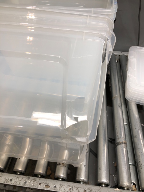 Photo 7 of *Major Damage-See Photos/Clerk Notes *IRIS USA 53 Qt. Plastic Storage Bin Tote Organizing Container with Durable Lid and Secure Latching Buckles, Stackable and Nestable, 6 Pack, clear with Black Buckle f) 53 Qt. - 6 Pack