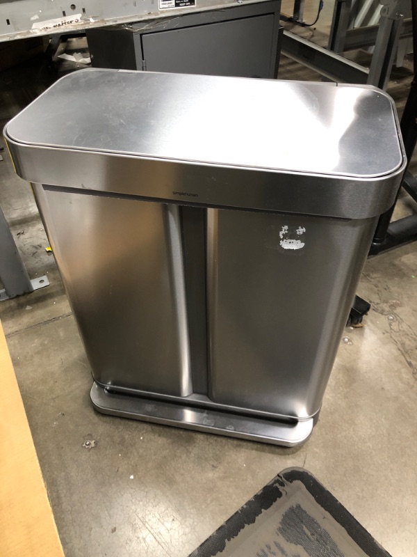 Photo 2 of *Used-Minor Damage(last photo)-See Photos*simplehuman 58 Liter / 15.3 Gallon Rectangular Hands-Free Dual Compartment Recycling Kitchen Step Trash Can with Soft-Close Lid, Brushed Stainless Steel Brushed Stainless Steel 58 Liter Rectangular Recycler Trash 