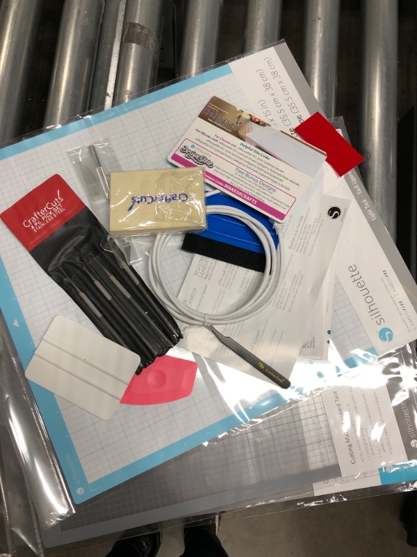 Photo 6 of *Tested-Powers On* Silhouette Cameo 4 Plus Bundle with 2 Autoblades, 3 different Cutting mats, CC Vinyl Tool Kit, 100 Designs, and Access to Ebooks, Classes and more