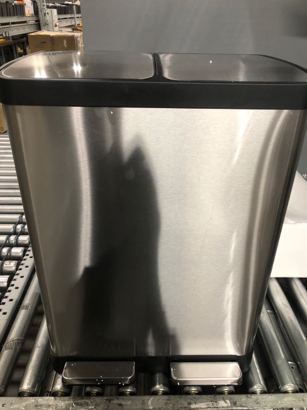 Photo 1 of iTouchless 16 Gallon Kitchen Dual Step Trash Can & Recycle Bin, Stainless Steel, includes 2 x 8 Gallon (30L) Removable Inner Buckets, Soft Close Lid and Airtight, for Home, Office, Business 016 Gal SoftStep Trash Can
