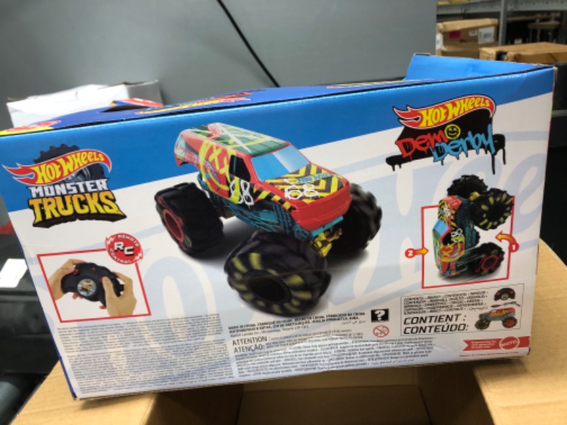 Photo 3 of ?Hot Wheels RC Monster Trucks 1:15 Scale HW Demo Derby, 1 Remote-Control Toy Truck with Terrain Action Tires, Toy for Kids 4 Years Old & Older HW DEMO DERBY RC