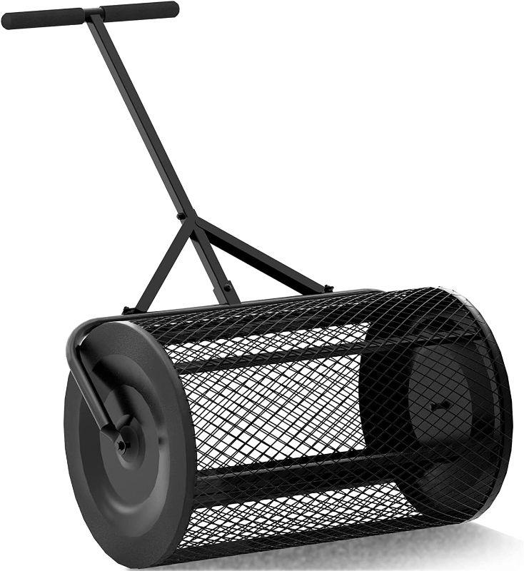 Photo 1 of Walensee 24 Inch Compost Spreader Peat Moss Spreader with Upgrade T Shaped Handle for Planting Seeding Durable Lightweight Metal Mesh Spreader for Lawn and Garden Care Manure Spreaders Roller Patented