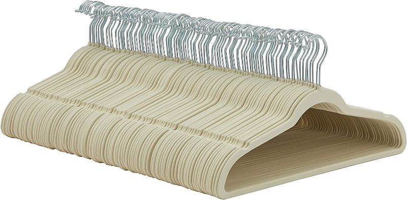 Photo 1 of Amazon Basics Slim, Velvet, Non-Slip Suit Clothes Hangers, Ivory/Beige- Pack of 100
