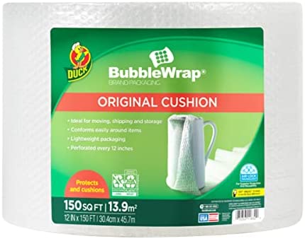 Photo 1 of Duck Brand Bubble Wrap Roll, 12" x 600', Original Bubble Cushioning for Packing, Shipping, Mailing and Moving, Perforated Every 12" (286837) 12 in. x 600 ft.