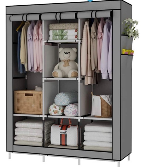 Photo 1 of ***tears on cloth dividers***
UDEAR Portable Wardrobe Closet Clothes Organizer No-Woven Fabric Cover with 6 Storage Shelves, 2 Hanging Sections and 4 Side Pockets?Grey