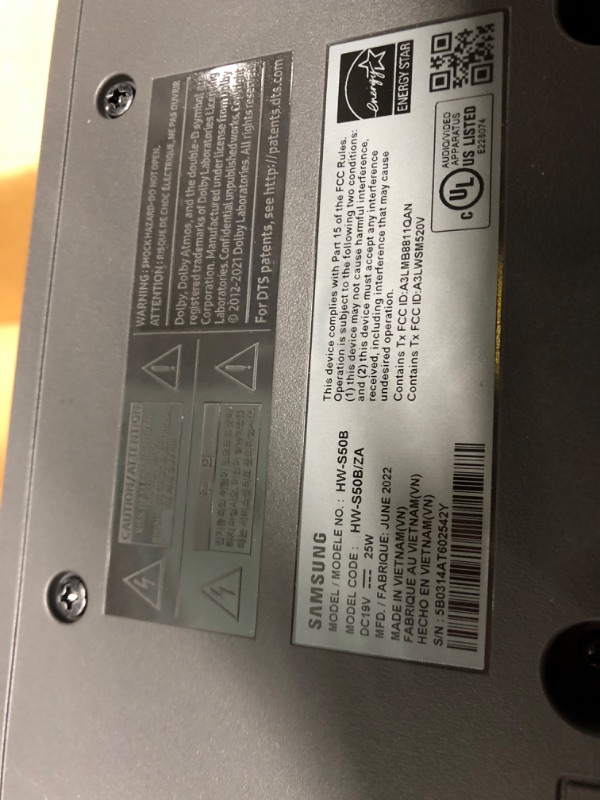 Photo 4 of ***TESTED ON PERSONAL DEVICE GREAT SOUND QUALITY***
SAMSUNG HW-S50B/ZA 3.0ch All-in-One Soundbar w/Dolby 5.1, DTS Virtual:X, Q Symphony, Built in Center Speaker, Adaptive Sound Lite, Bluetooth Multi Connection, 2022 Black HW-S50B Soundbar