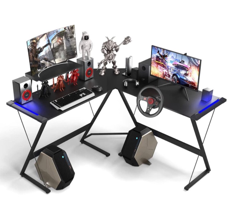 Photo 1 of YoRiBo L Shaped Desk,Gaming Desk,Computer Desk,Gaming Table,Gaming Desk with Led Lights,RGB Desk,Gaming Home Office Desk with Carbon Fiber Surface (Black, 80 inch)