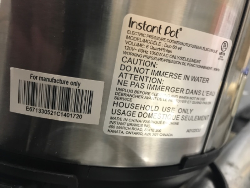 Photo 4 of *MAJOR DAMAGE/PARTS ONLY*Instant Pot Duo 7-in-1 Electric Pressure Cooker, Slow Cooker, Rice Cooker, Steamer, Sauté, Yogurt Maker, Warmer & Sterilizer, Includes App With Over 800 Recipes, Stainless Steel, 6 Quart
