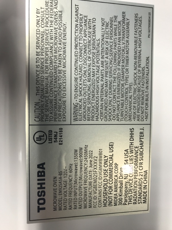 Photo 2 of *tested-functional* toshiba em925a5a-bs microwave oven with sound on/off eco mode and led lighting, 0.9 cu.ft, black stainless