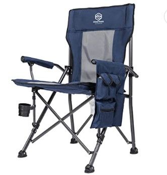 Photo 1 of **Major damage/NOT exact stock photo, use for reference* Coastrail Outdoor Folding Camping Chair High Back Padded Lawn Chair with Foldable Cup Holder, Side Storage, Back Pocket for Camping Hiking Heavy Duty 350lbs Weight Capacity, Navy

