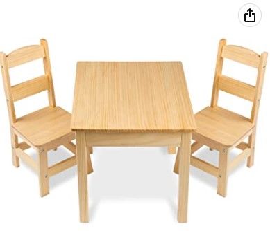 Photo 1 of 
Melissa & Doug Solid Wood Table and 2 Chairs Set - Light Finish Furniture for Playroom
