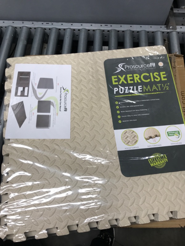 Photo 1 of *Minor damage/see last photo* ProsourceFit Puzzle Exercise Mat ½”, EVA Foam Interlocking Tiles, Protective Flooring for Gym Equipment and Cushion for Workouts Beige - 1/2 Inch - 24 Sq Ft - 6 Tiles