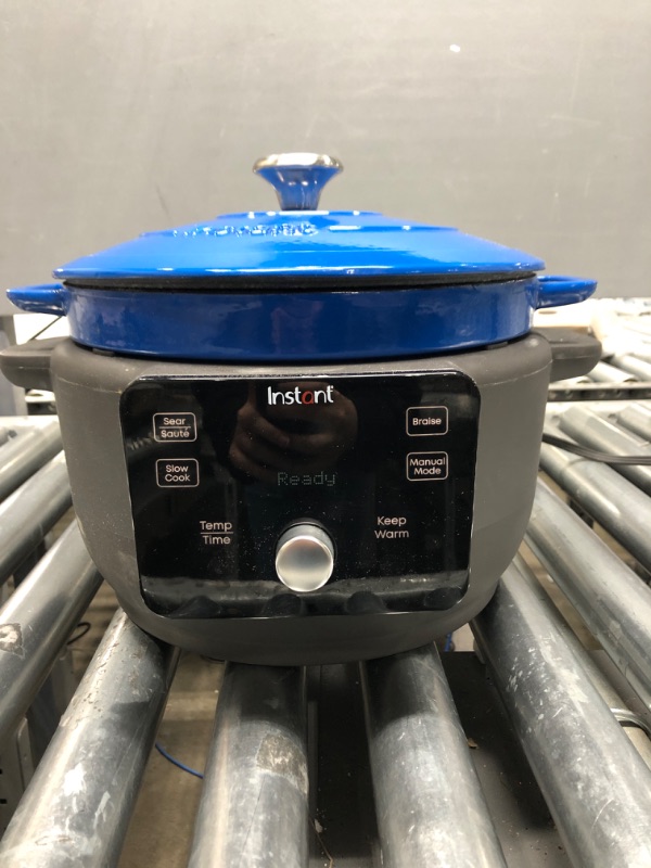 Photo 2 of (TESTED) Instant Electric Round Dutch Oven, 6-Quart 1500W, From the Makers of Instant Pot, 5-in-1: Braise, Slow Cook, Sear/Sauté, Cooking Pan, Food Warmer, Enameled Cast Iron, Included Receipe Book, Blue