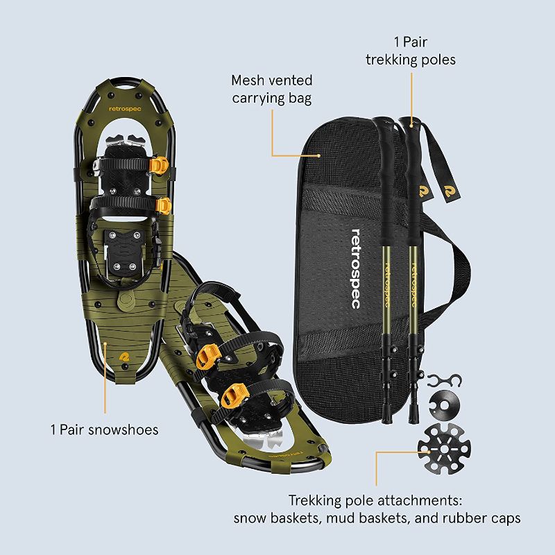 Photo 1 of Retrospec Drifter 25/30 Inch Snowshoes & Trekking Poles Bundle for Men & Women, Durable All Terrain with Fully Adjustable Binding and Carry Bag with Lightweight Aluminum Hiking & Walking Sticks
