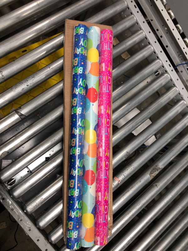 Photo 2 of American Greetings Reversible Birthday Wrapping Paper, Stars, Polka Dots, and Balloons (3 Pack, 120 sq. ft)