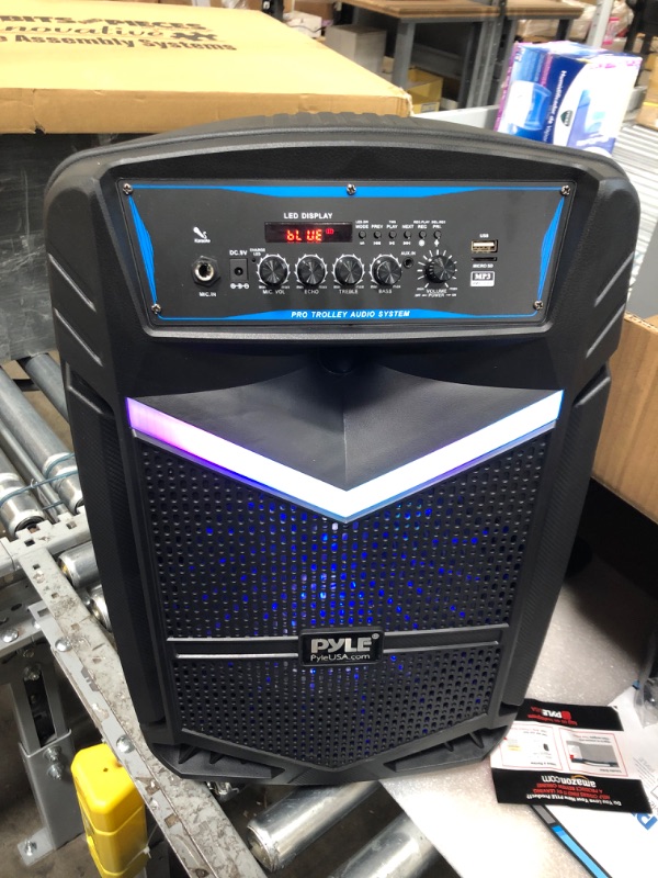 Photo 2 of Portable Bluetooth PA Speaker System - 800W Rechargeable Outdoor Bluetooth Speaker Portable PA System, Pyle PPHP1242B & Pro Includes 15ft XLR Cable to 1/4''Audio Connection, Connector, Black (PDMIC58) 12 in Speaker System + 15ft XLR Cable