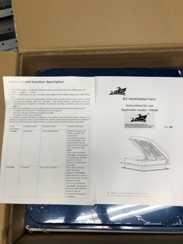 Photo 1 of 2012 Air Max 14" Vent RV Roof Vent Reversible Exhuast Fan, Ultra Low Sound RV Air Ventilation Ceiling Fan 12V Remote with Rain Sensor (voice control-Blue)