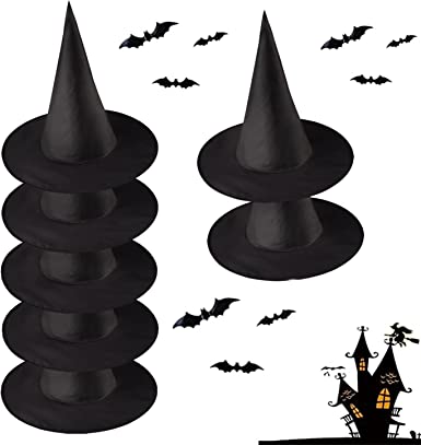 Photo 1 of 8PCS Black Halloween Witch Hats, Black Witch Hats Hanging, Halloween Black Witch Hat Witch Cap Costume Accessory for Halloween Christmas Party