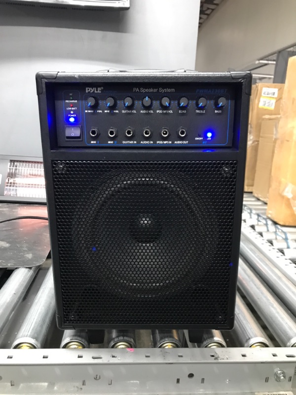 Photo 1 of Pyle Wireless Portable PA System-400W Bluetooth Compatible Rechargeable Battery Powered Outdoor Sound Stereo Speaker Microphone Set w/Handle, Wheels-1/4 to AUX, RCA Cable (PWMA230BT)