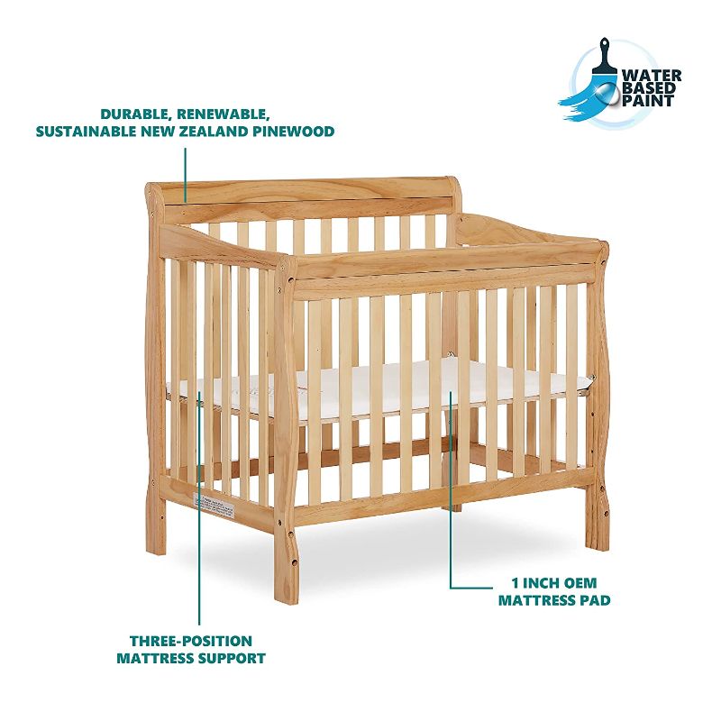 Photo 1 of *** MISSING LOOSE HARDWARE*** Dream On Me Aden 4-in-1 Convertible Mini Crib In Natural, Greenguard Gold Certified, Non-Toxic Finish, New Zealand Pinewood, With 3 Mattress Height Settings Natural Mini Crib