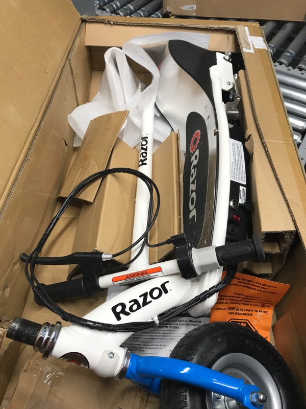 Photo 2 of **** MISSING CHARGING CORD*** Razor 13113614 E300 Electric Scooter Standing Ride (E300) White/Blue