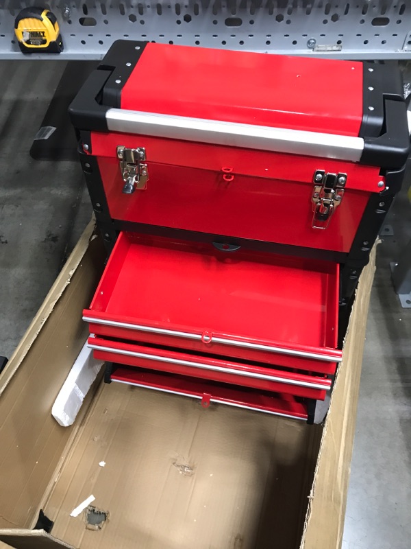 Photo 3 of BIG RED TRJF-C305ABD Torin Garage Workshop Organizer: Portable Steel and Plastic Stackable Rolling Upright Trolley Tool Box with 3 Drawers, Red